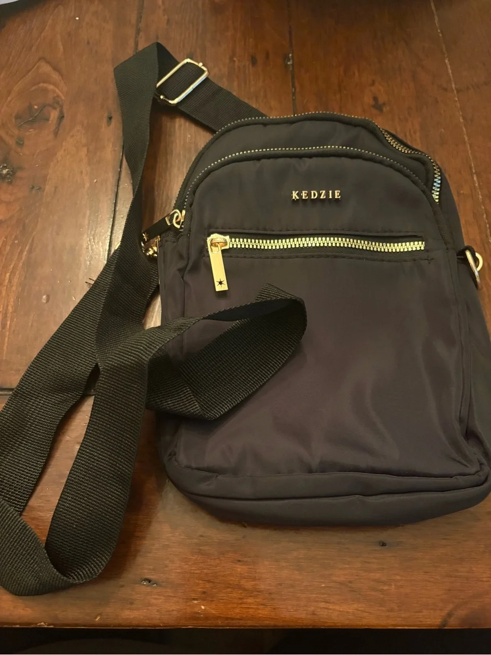 Kedzie Black Crossbody Bag with Gold Hardware